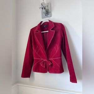 Boston Proper Red Suede Tie-Waist Blazer